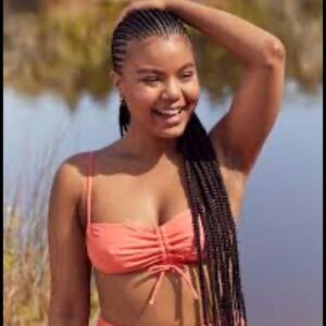 NWT aerie bandeau coral orange pink bikini swim top halter padded small